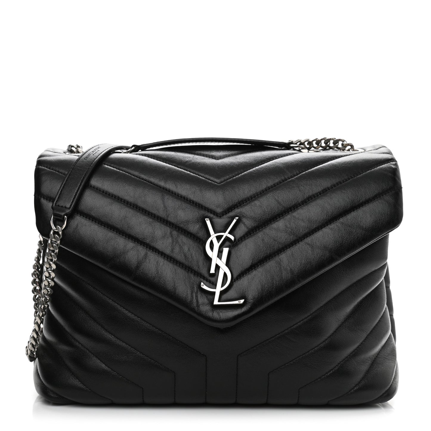 Calfskin Y Quilted Monogram Medium Loulou Chain Satchel Black