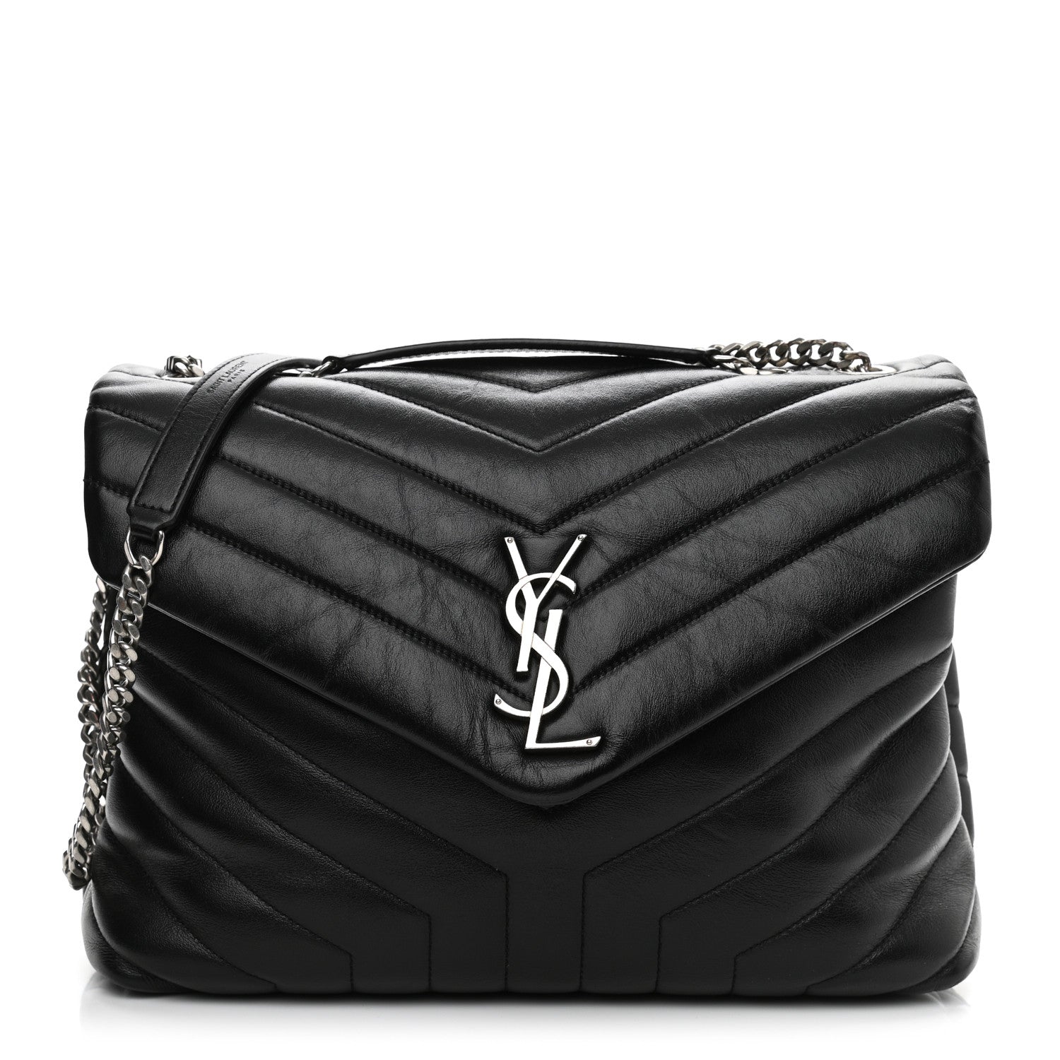 Saint Laurent Calfskin Y Quilted Monogram Medium Loulou Chain Satchel Black 1 of 9
