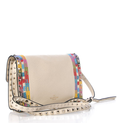 Valentino Garavani Pebbled Calfskin Embroidered Medium Rockstud Flip Lock Crossbody Bag Ivory 3 of 6