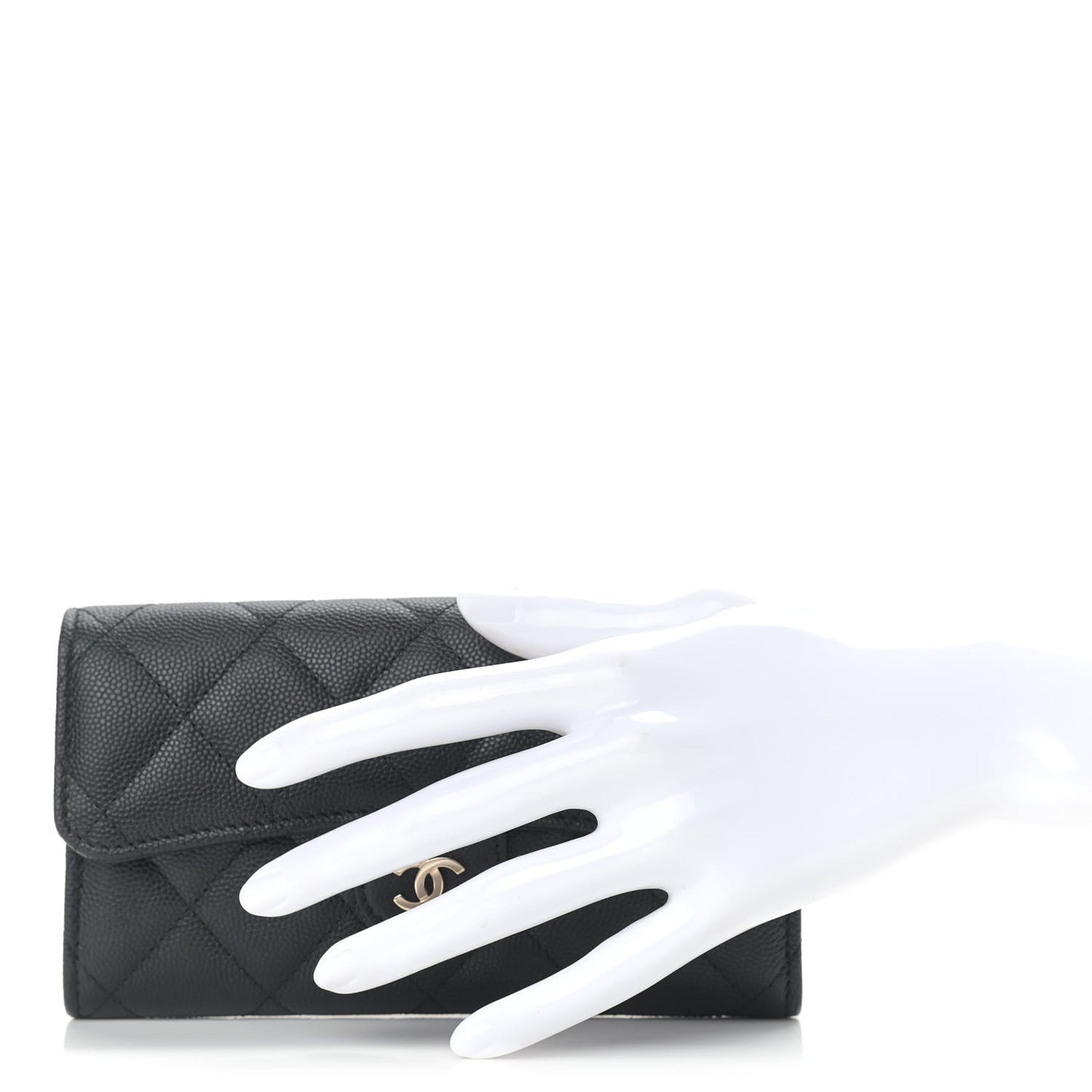 Caviar Quilted Medium Gusset Flap Wallet Black