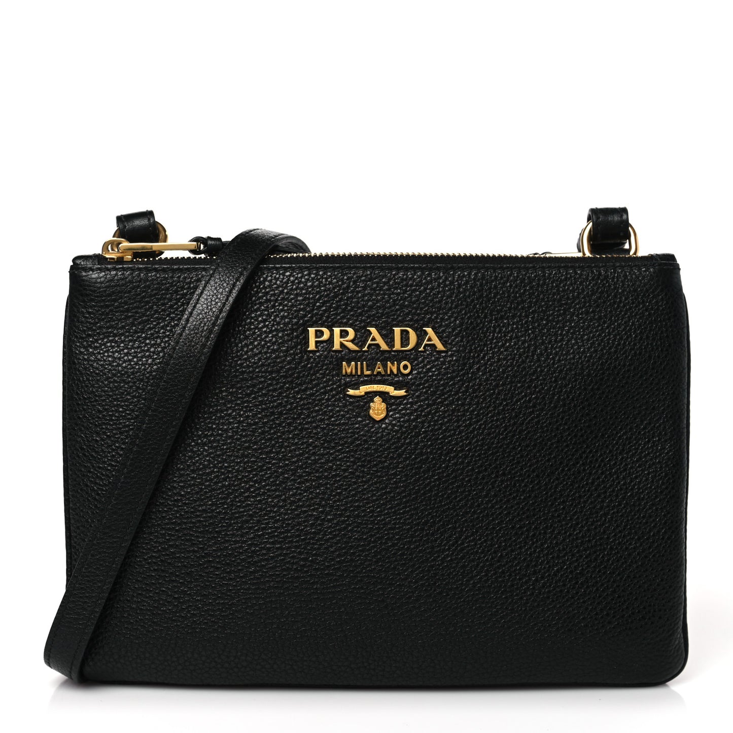 Vitello Phenix Double Zip Crossbody Bag Black