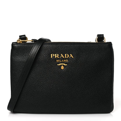 Prada Vitello Phenix Double Zip Crossbody Bag Black 1 of 9