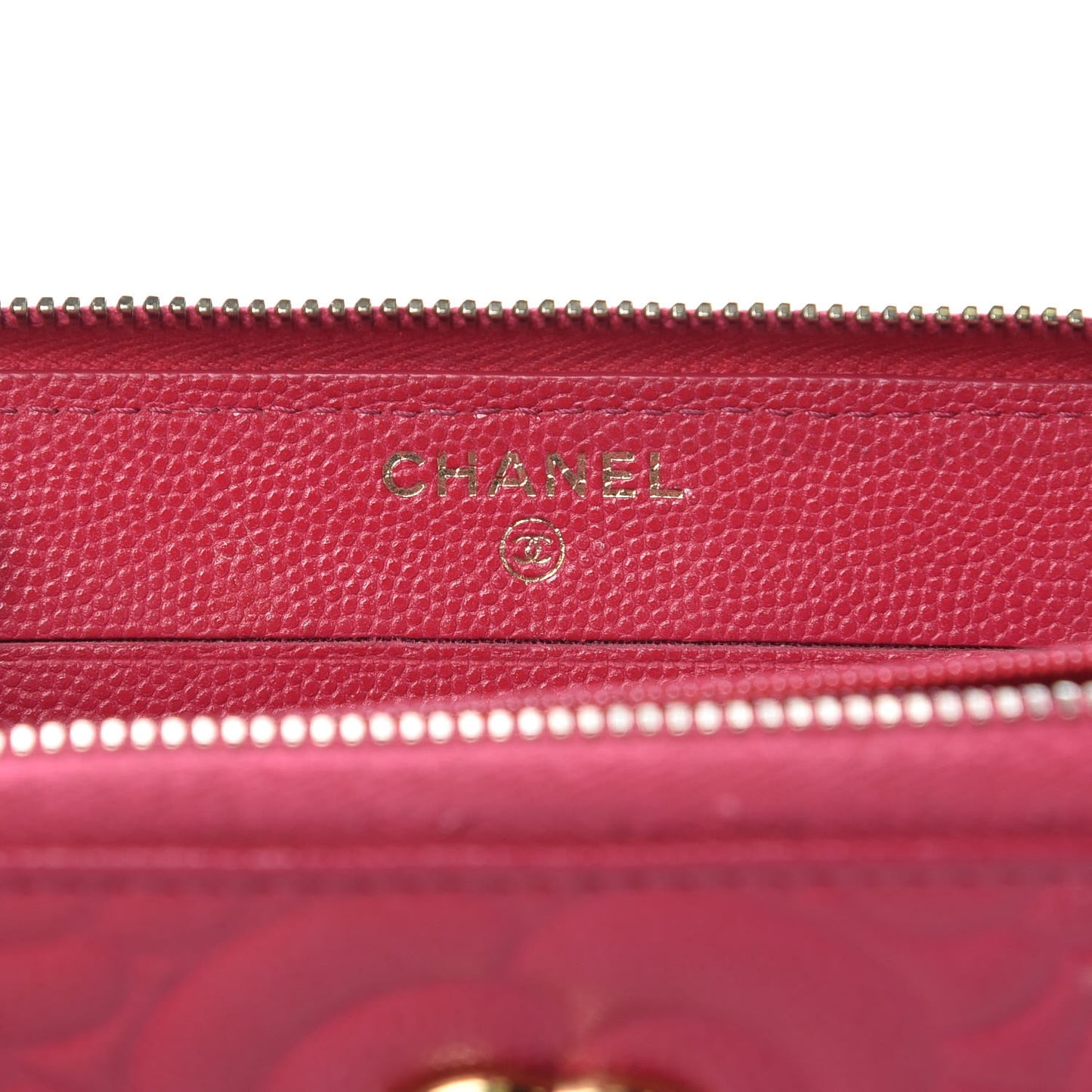 Caviar Camellia Embossed Small Zip Around Wallet Dark Pink