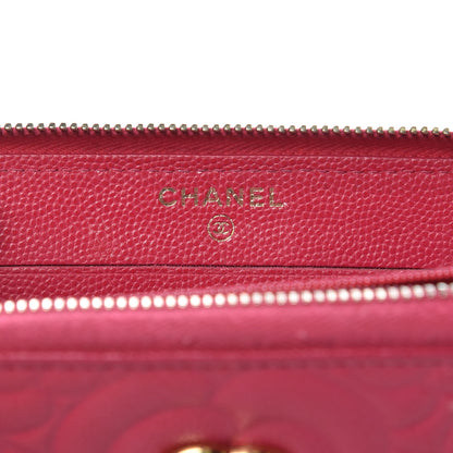 Chanel Caviar Camellia Embossed Small Zip Around Wallet Dark Pink 6 of 11