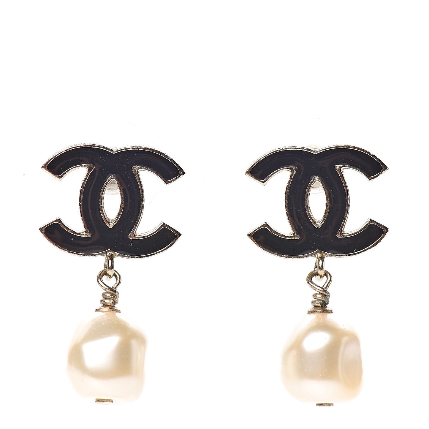 Pearl Enamel CC Drop Earrings Black