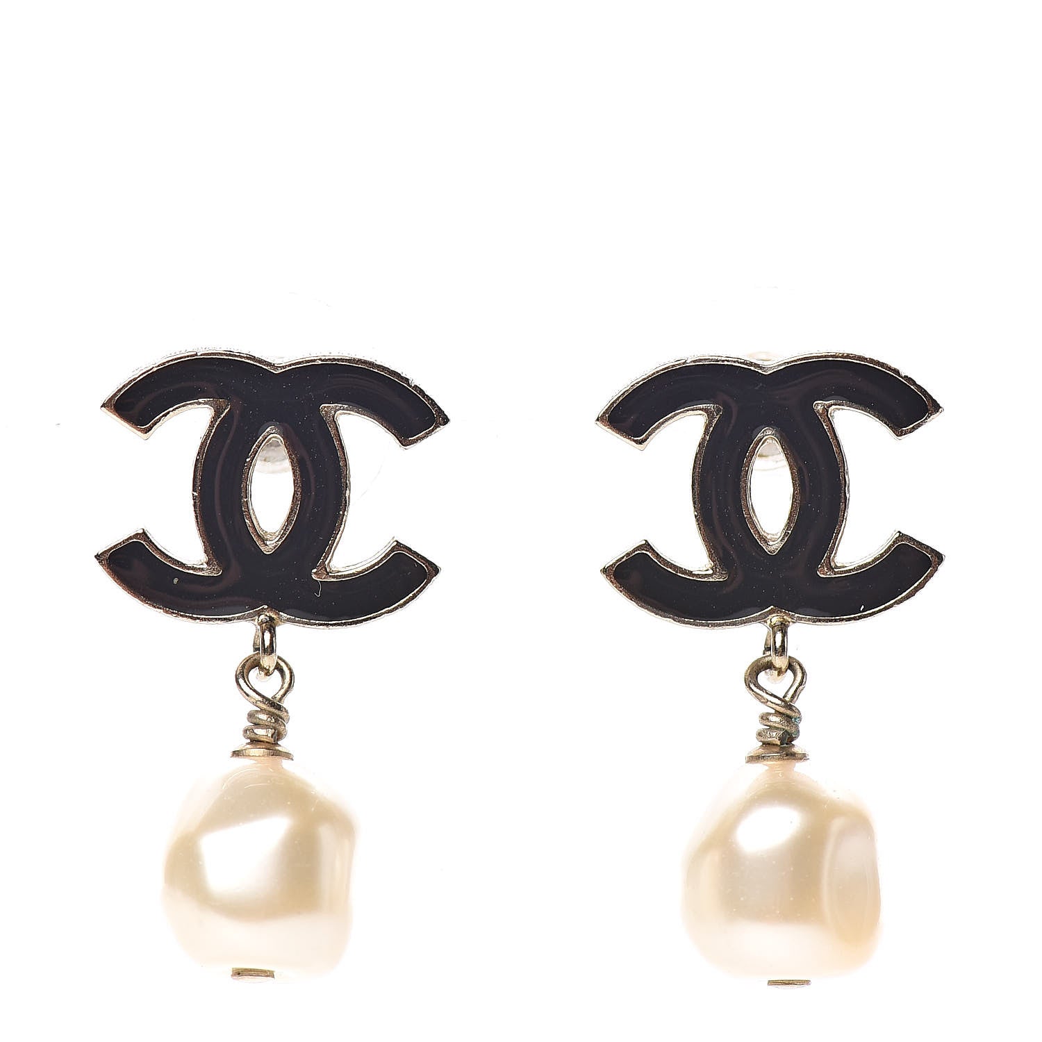 Chanel Pearl Enamel CC Drop Earrings Black 1 of 5