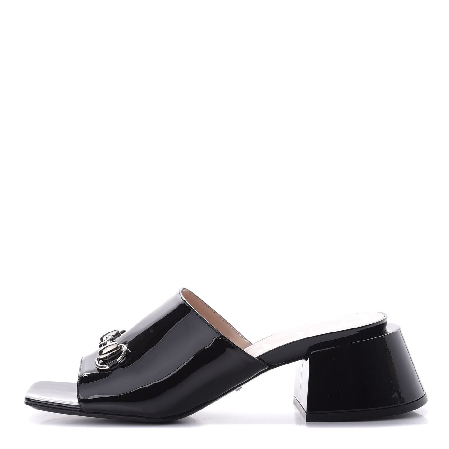 Patent Lexi Horsebit Mid-Heel Slide Sandals 39 Black