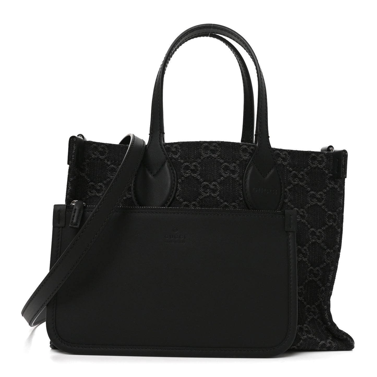 Denim Ophidia GG Monogram Tote Medium Black Grey