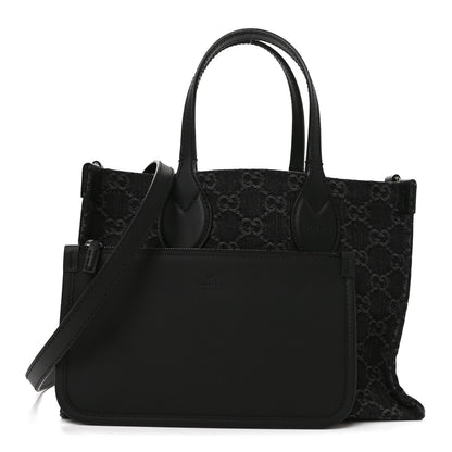 Gucci Denim Ophidia GG Monogram Tote Medium Black Grey 3 of 11