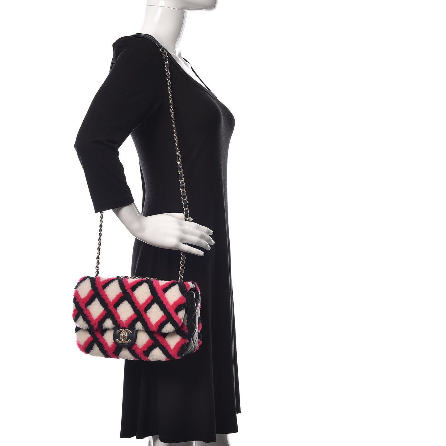 Lambskin Shearling Medium Flap Fuchsia Navy