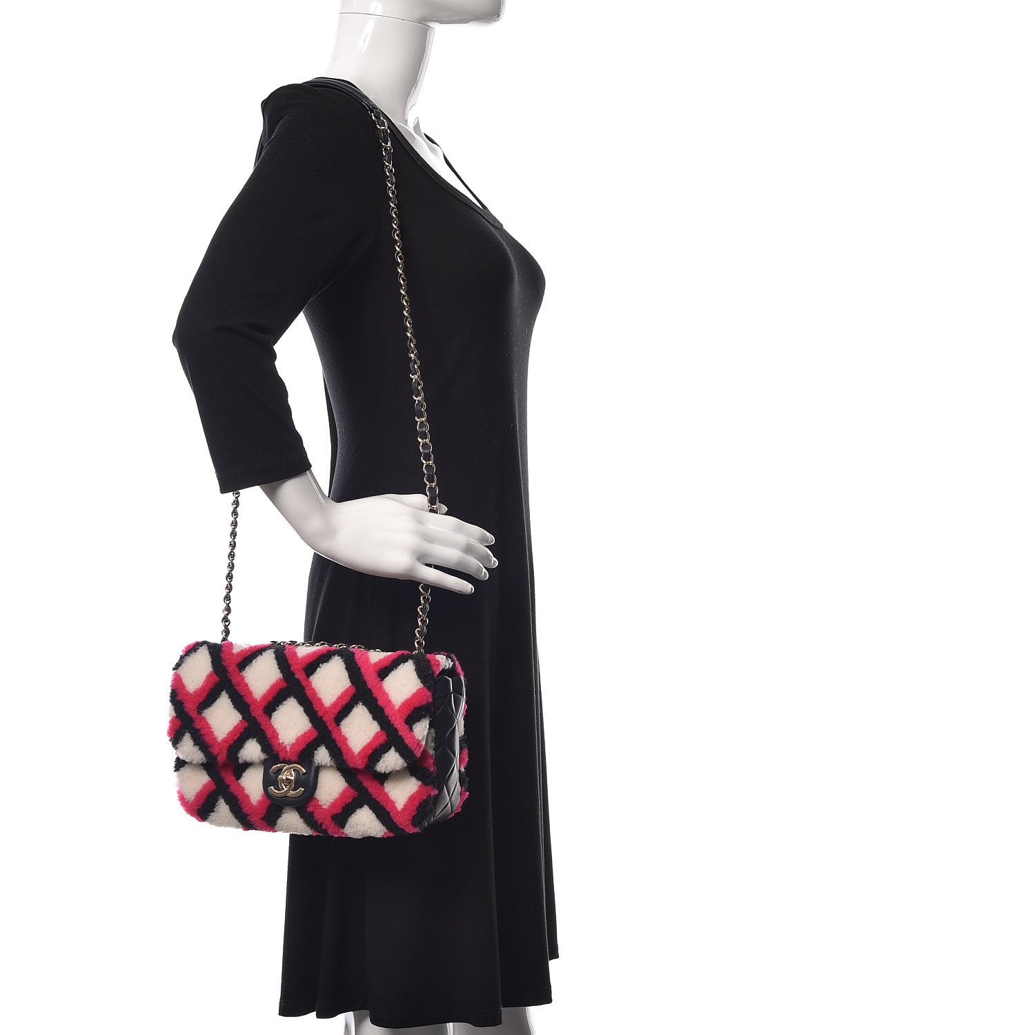Chanel Lambskin Shearling Medium Flap Fuchsia Navy 2 of 10