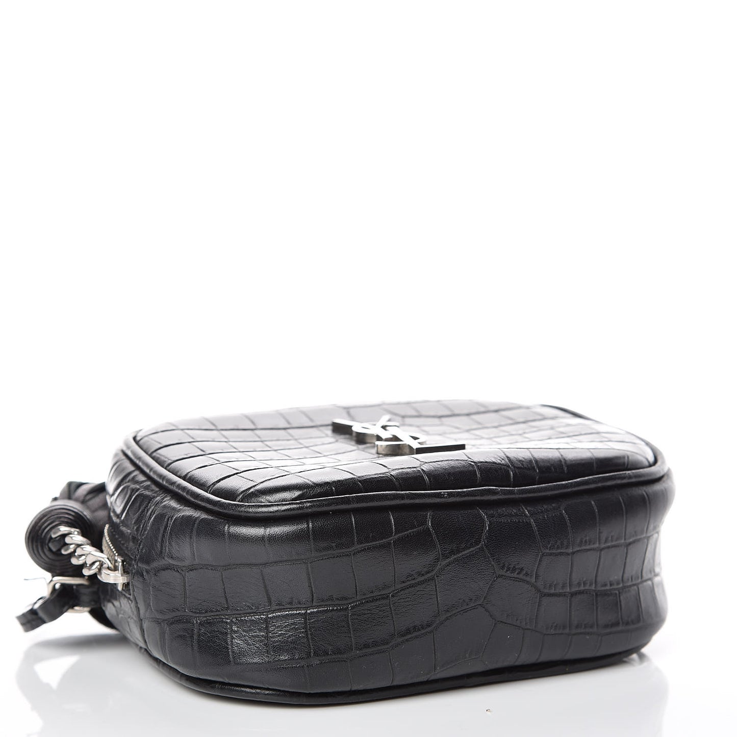 Calfskin Crocodile Embossed Monogram Blogger Bag Black