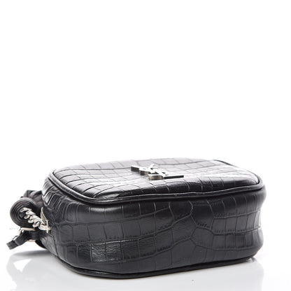 Saint Laurent Calfskin Crocodile Embossed Monogram Blogger Bag Black 4 of 11