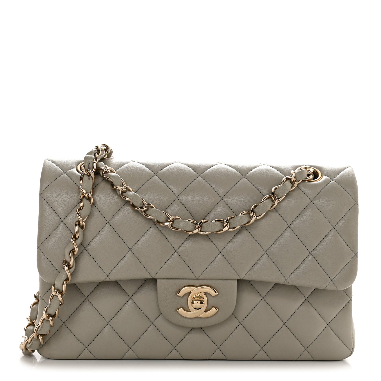 Lambskin Quilted Small Double Flap Light Grey