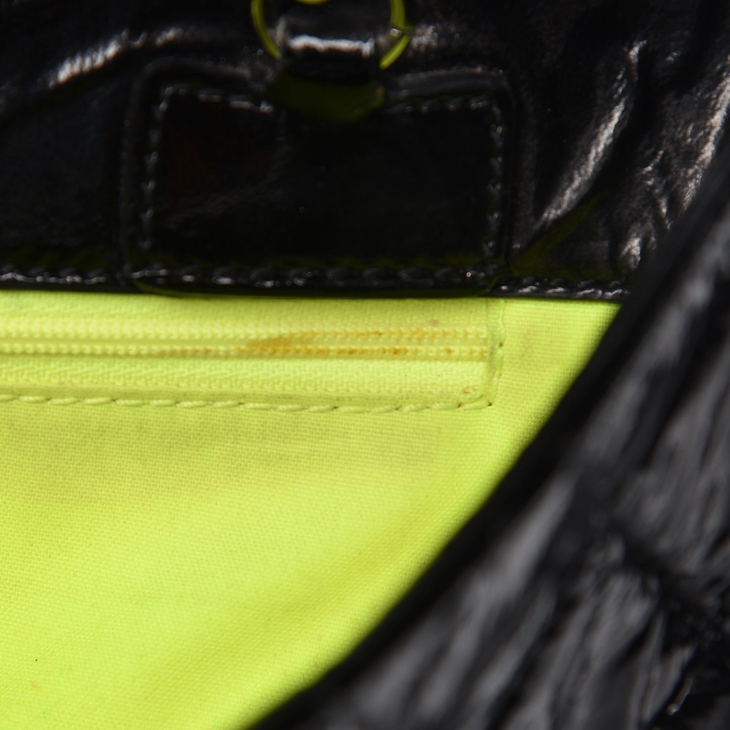 Patent Quilted Day Glo Flap Bag Black