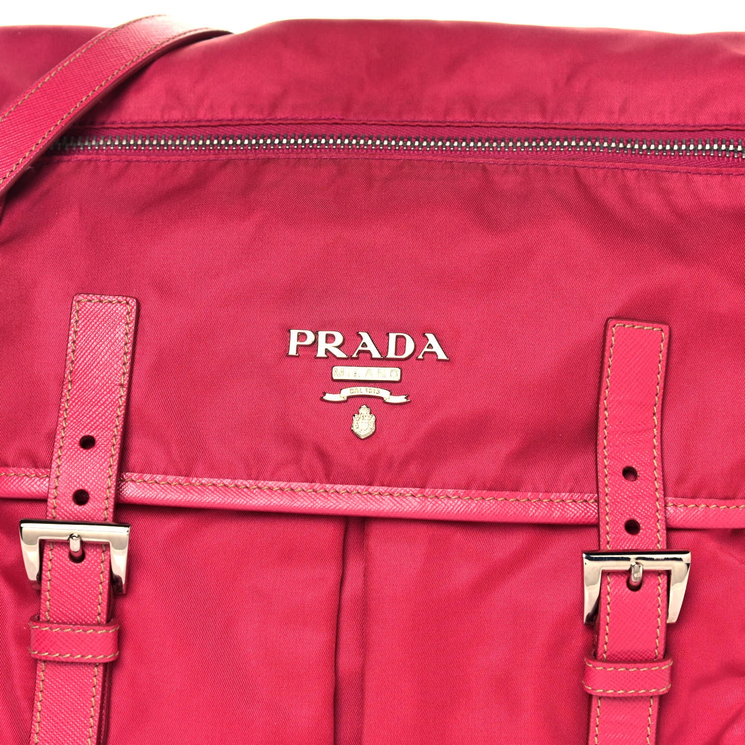 Prada Tessuto Nylon Saffiano Messenger Bag Fuxia 9 of 17