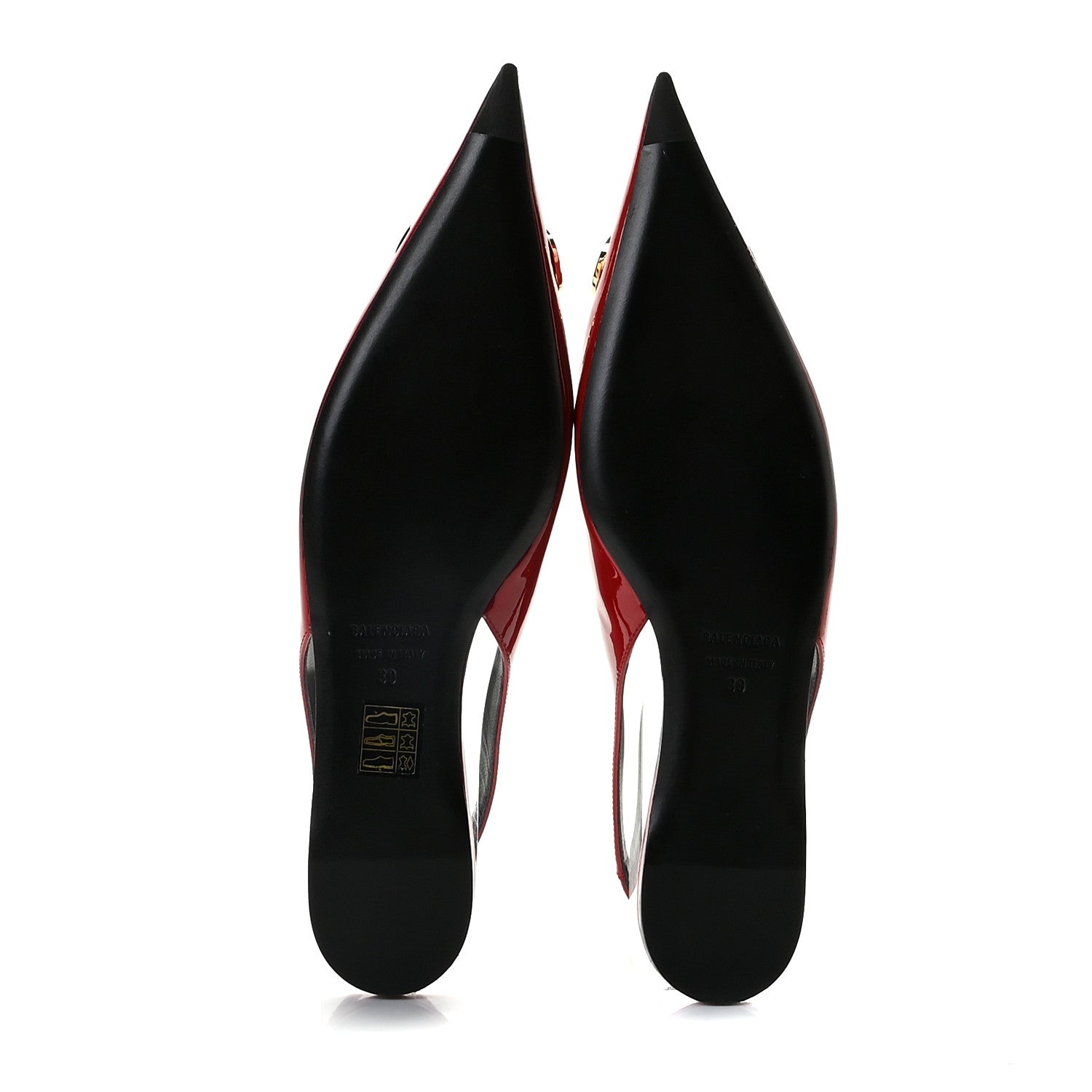 Balenciaga Patent BB Knife Pointy Toe Slingback Flats 39 Rouge Cardinal 9 of 11