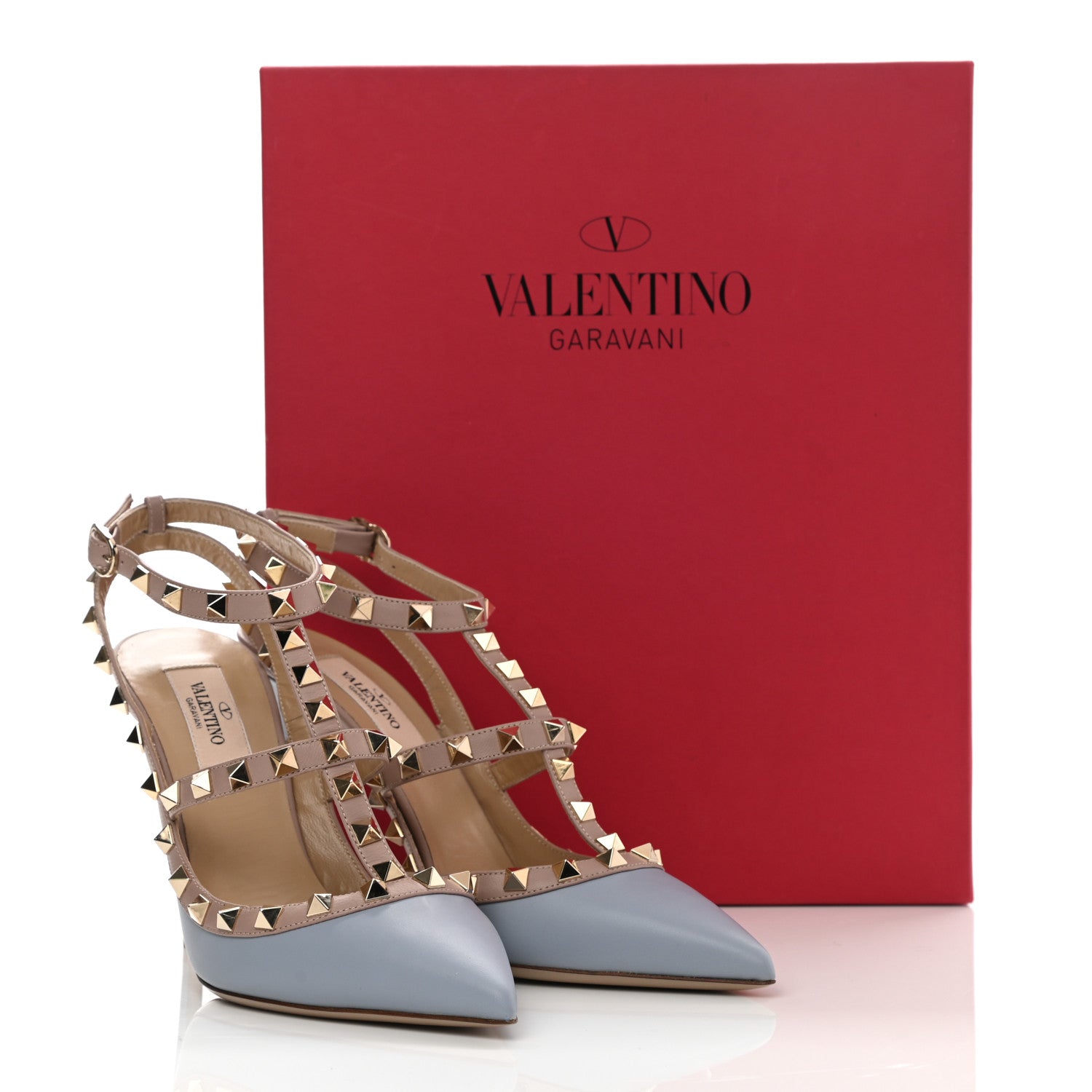 Valentino Garavani Calfskin Nappa Rockstud Ankle Strap 100mm Pumps 37 Water Sky Poudre 8 of 8