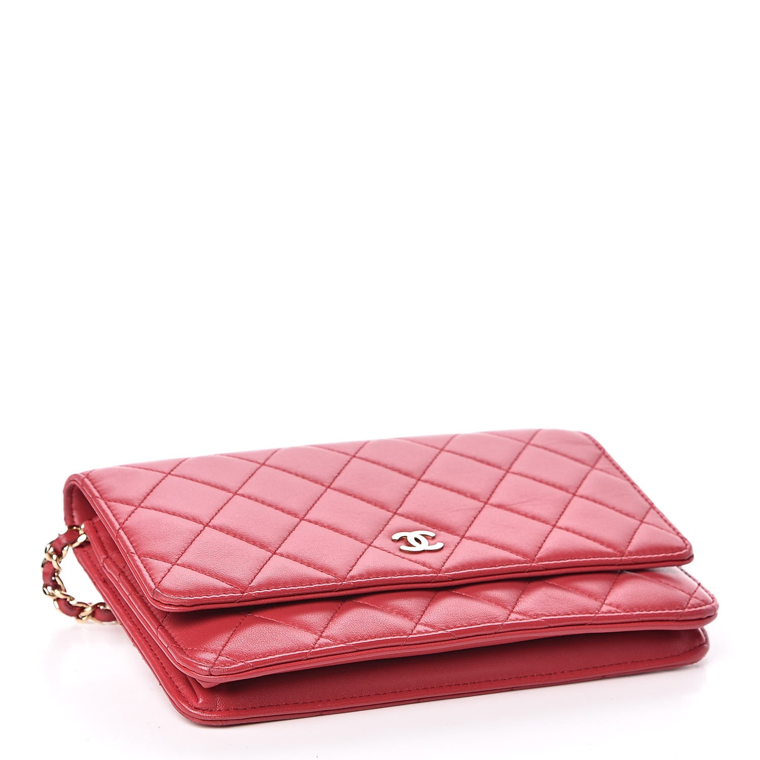 Chanel Lambskin Quilted Wallet On Chain WOC Red 4 of 12