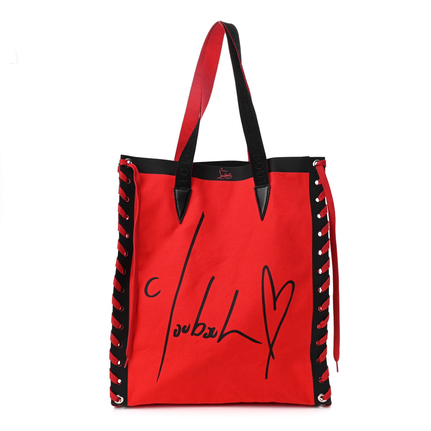 Braided Canvas Mini Cabalace Shopper Tote Red Black