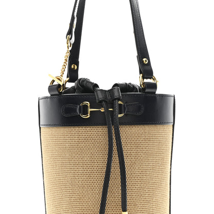 Gucci Canvas Calfskin Small Horsebit 1955 Drawstring Bucket Bag Natural Black 8 of 11