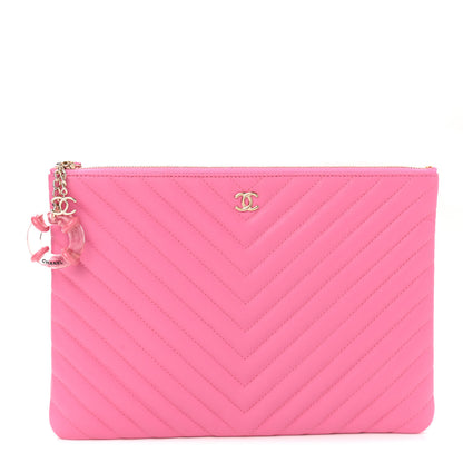 Chanel Lambskin Chevron Quilted Medium Cosmetic Case Pink 1 of 8