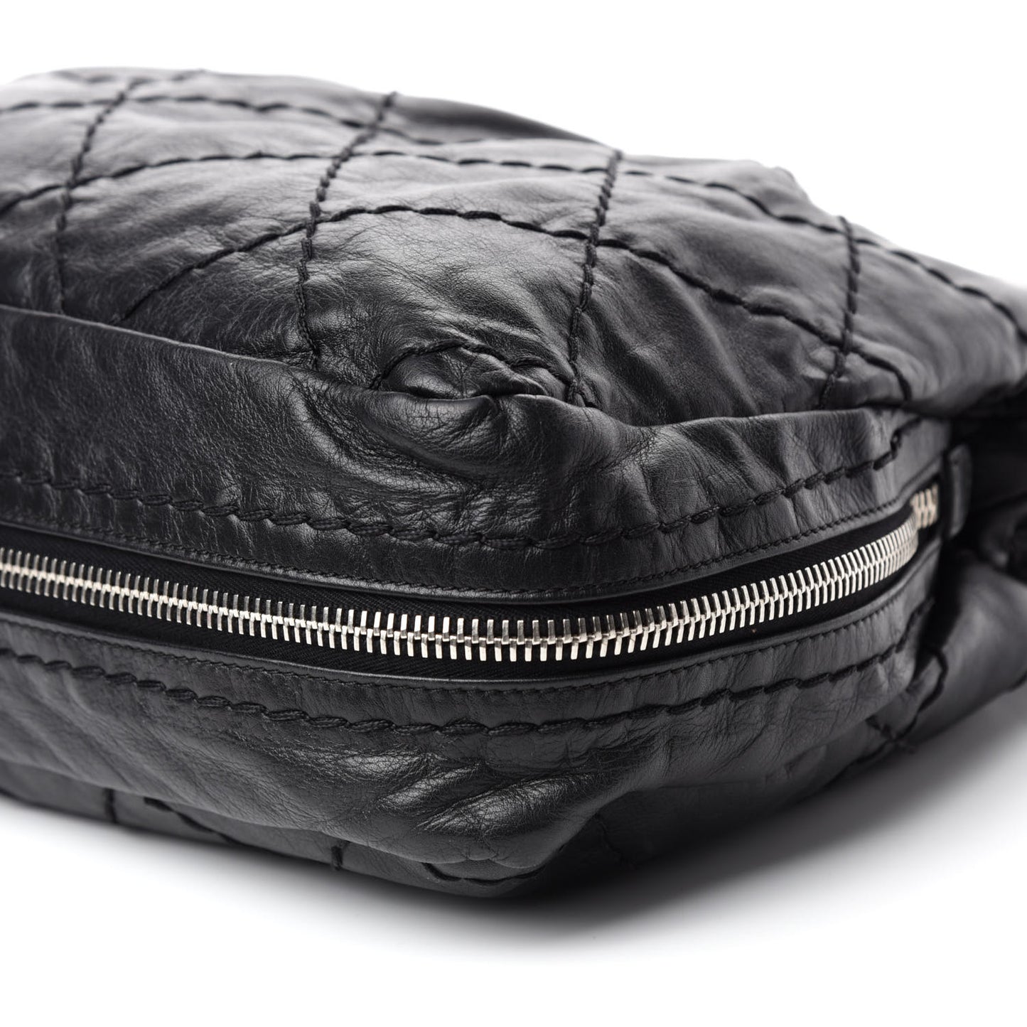 Calfskin Stitched Expandable Frame Bag Black