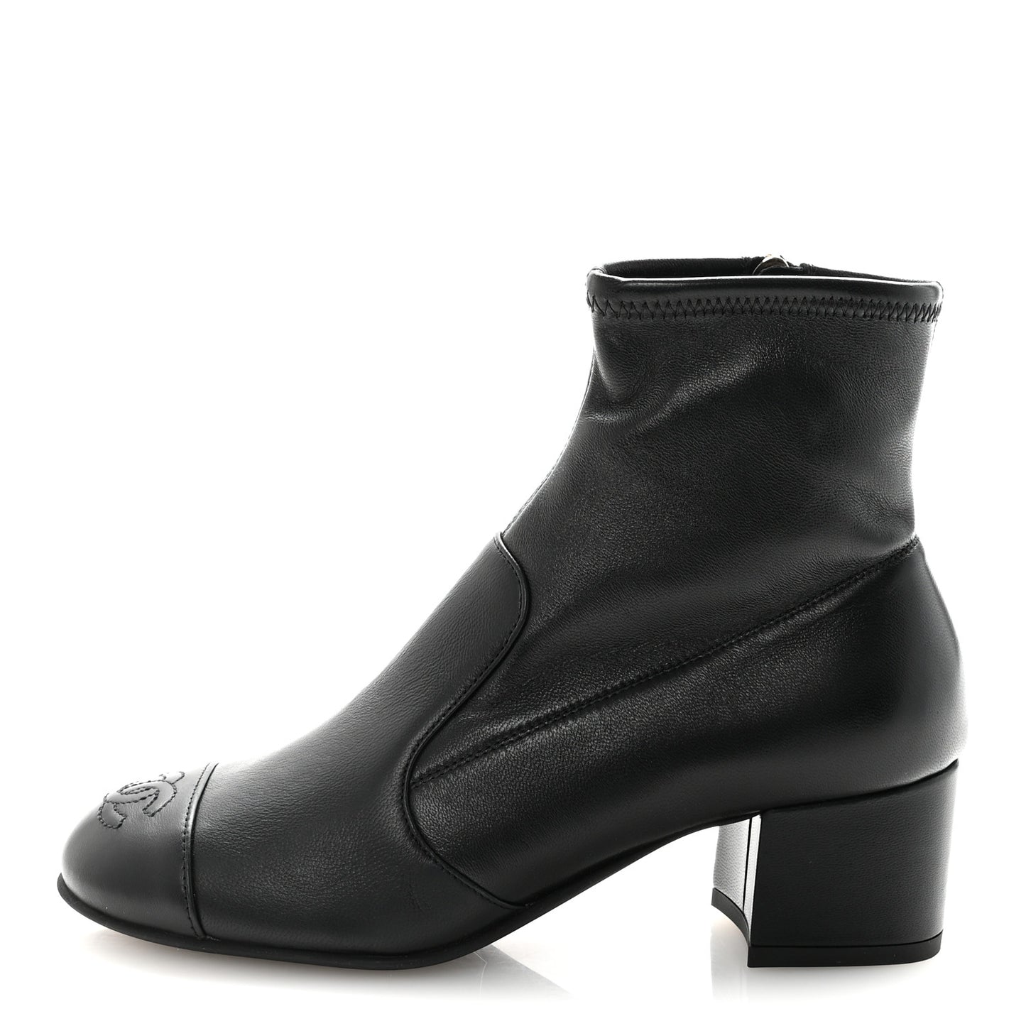 Stretch Lambskin Cap Toe CC Short Boots 35 Black