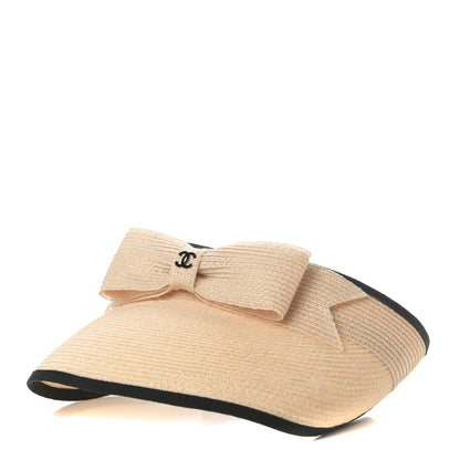 Chanel Straw Grosgrain Visor M Beige Black 1 of 5