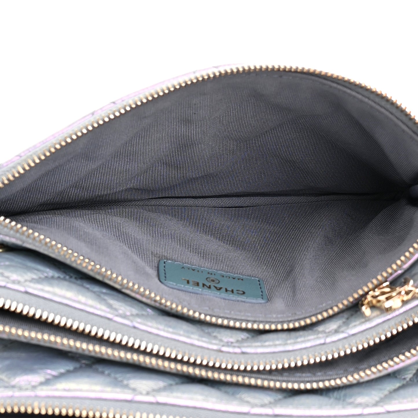 Iridescent Crumpled Calfskin Trio Cosmetic Case Purple