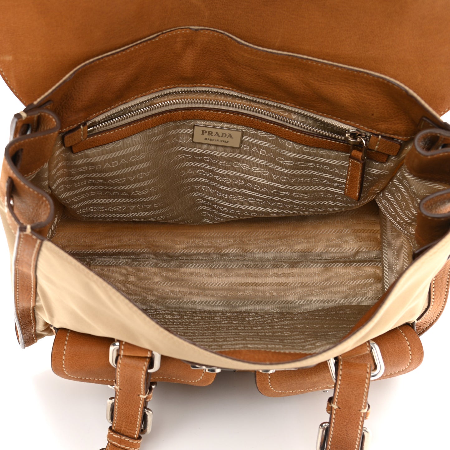 Tessuto Nylon Foldover Pushlock Flap Satchel Cammello