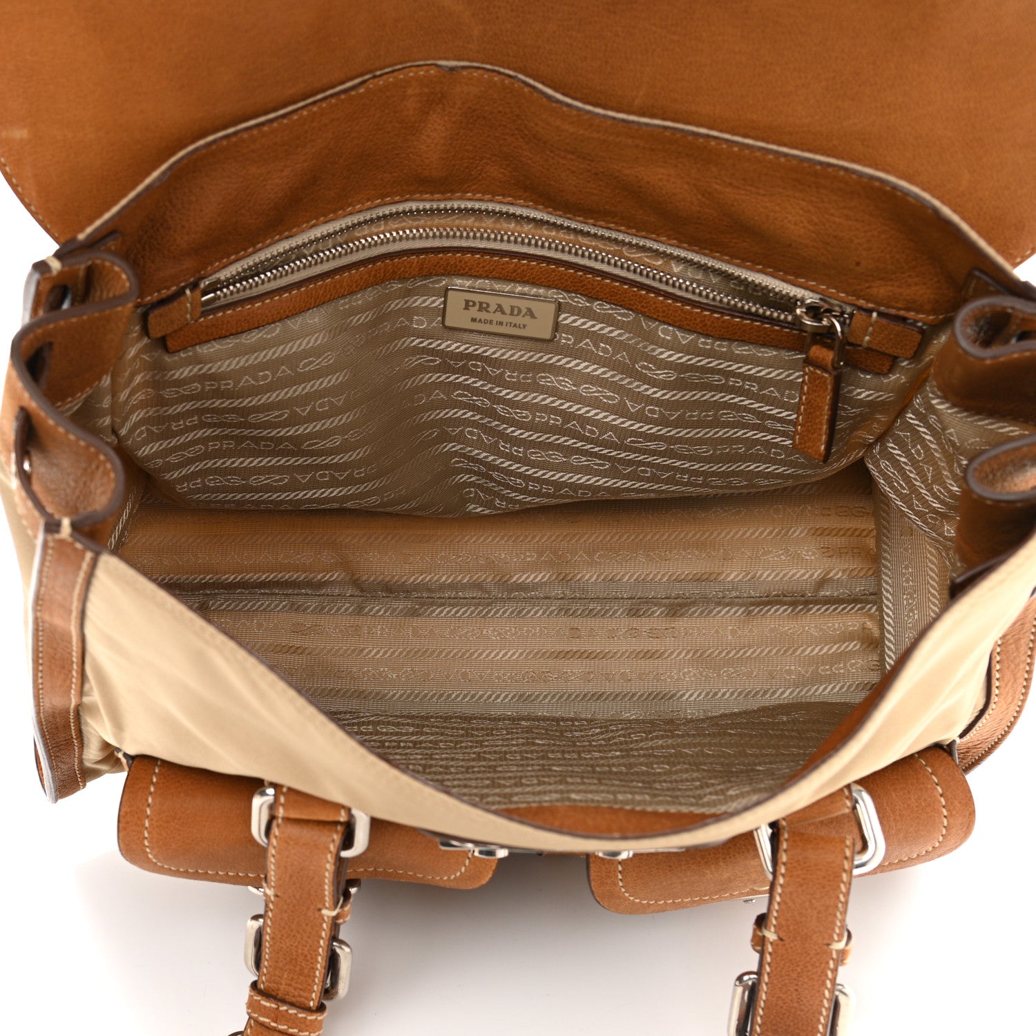 Prada Tessuto Nylon Foldover Pushlock Flap Satchel Cammello 5 of 10