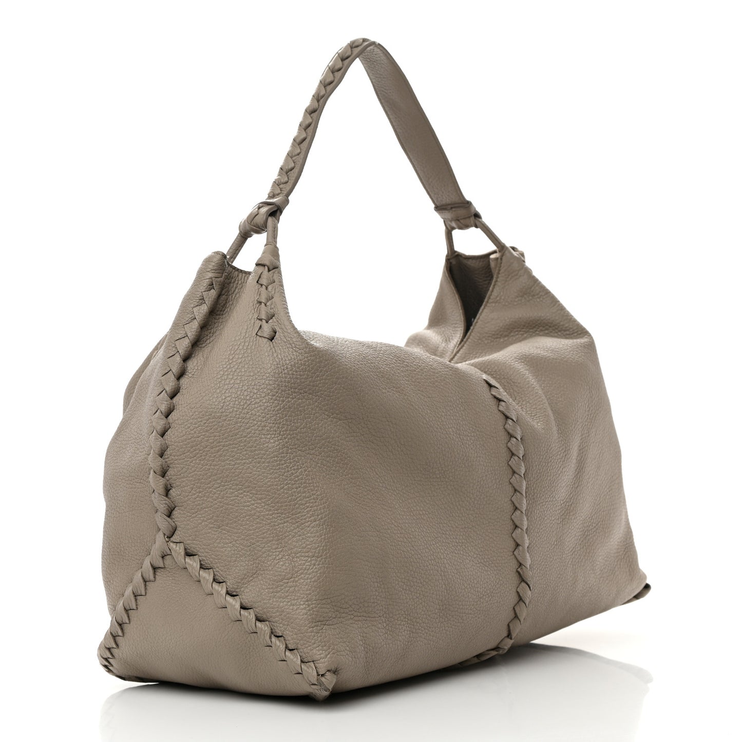 Washed Cervo Deerskin Large Hobo Light Grey