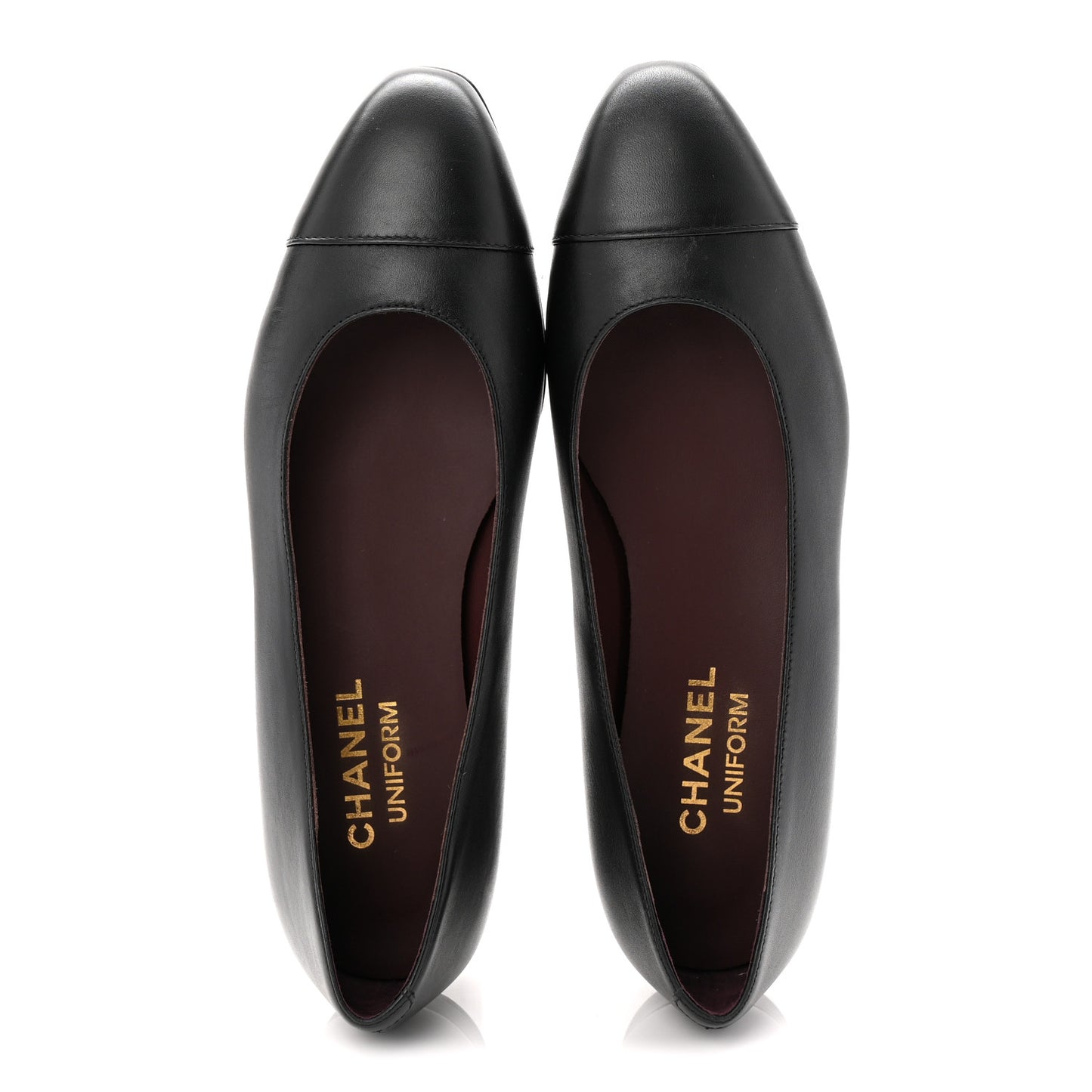 Lambskin Cap Toe CC Uniform Ballerina Flats 36.5 Black
