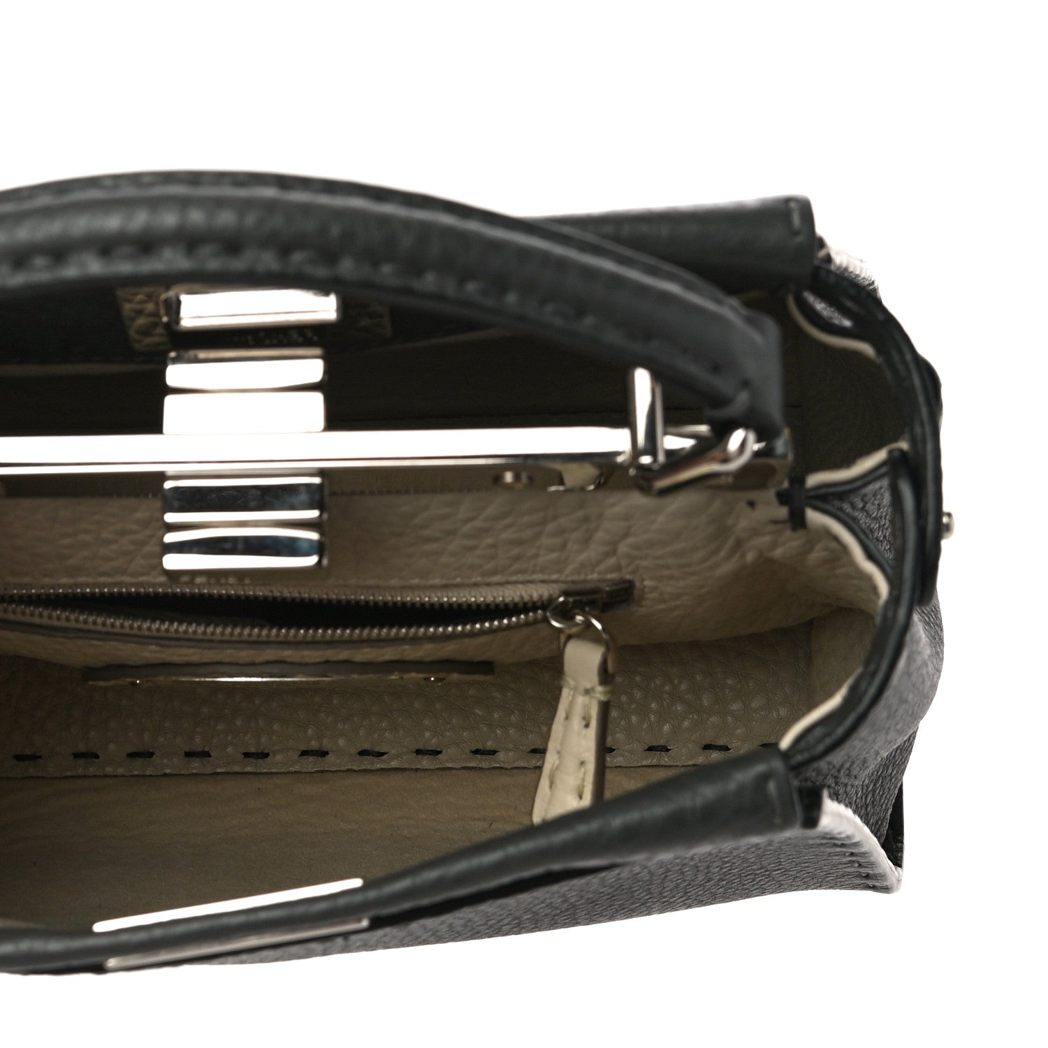 Fendi Cuoio Romano Selleria Bi-Color Mini Peekaboo Iconic Satchel Asfalto Latte 5 of 10