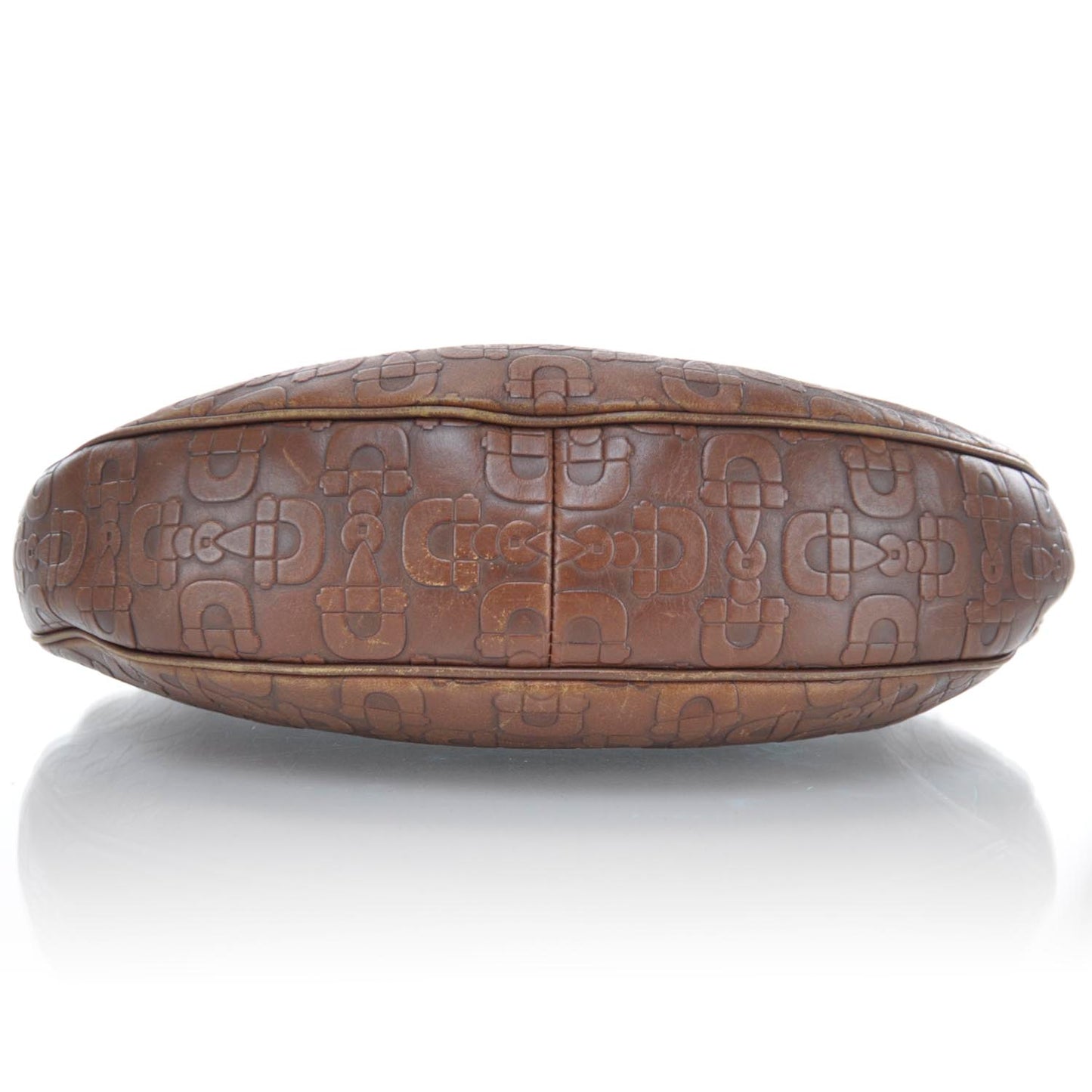 Leather Horsebit Embossed Bamboo Ring Hobo