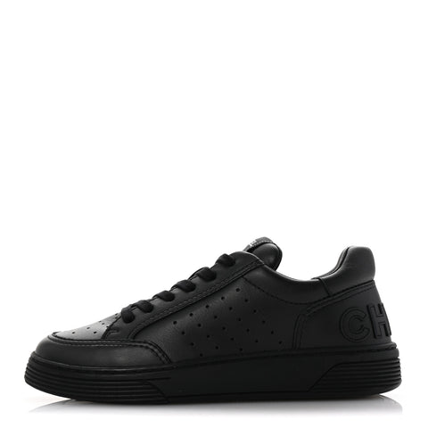 Calfskin Womens Logo Sneakers 38.5 Black