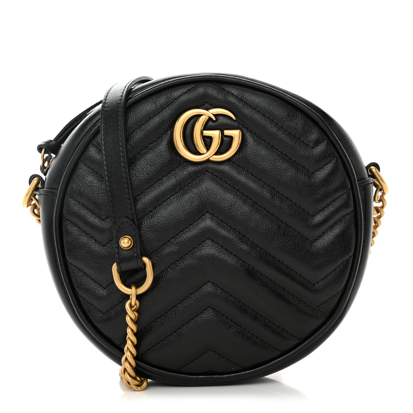 Azalea Calfskin Matelasse Heart Mini GG Marmont Round Shoulder Bag Black