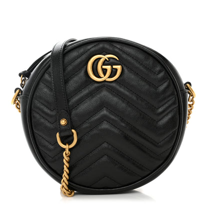 Gucci Azalea Calfskin Matelasse Heart Mini GG Marmont Round Shoulder Bag Black 1 of 11