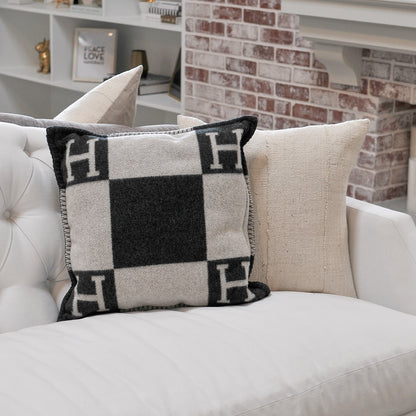 Hermes Wool Cashmere Avalon Pillow PM Ecru Gris Fonce 2 of 6