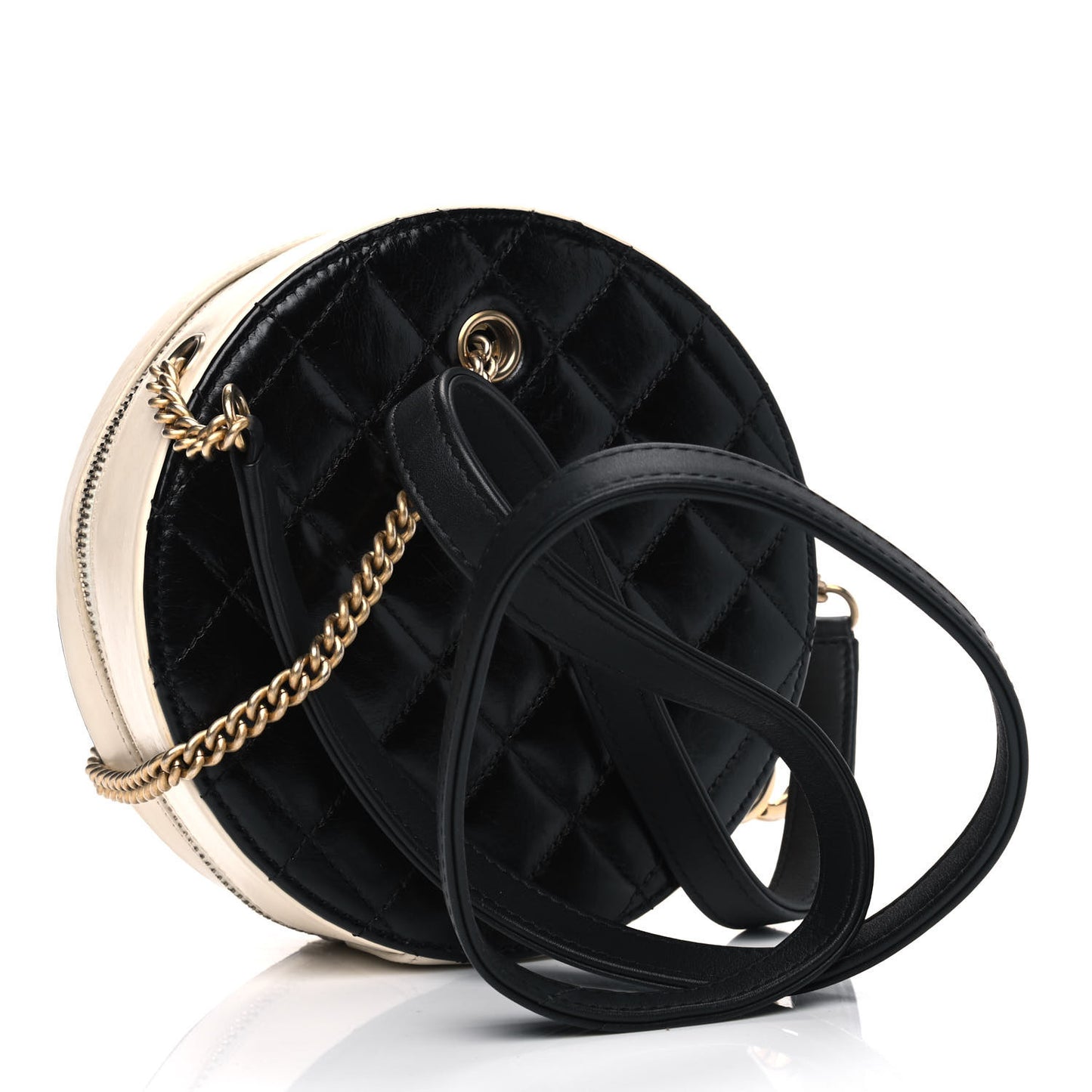 Crumpled Calfskin Cotton Small En Vogue Round Bag Black