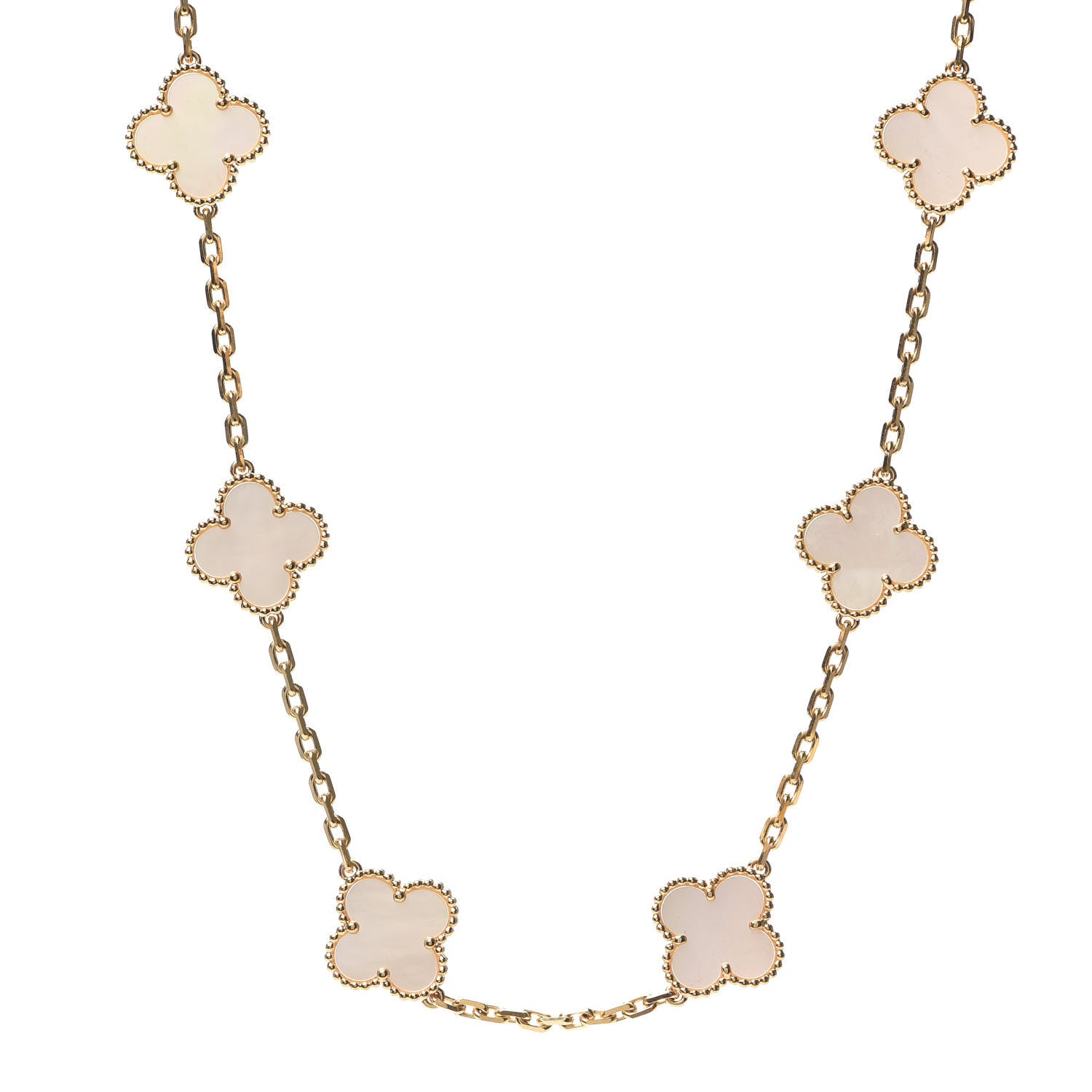 Van Cleef & Arpels 18K Yellow Gold Mother of Pearl 10 Motifs Vintage Alhambra Necklace 2 of 6