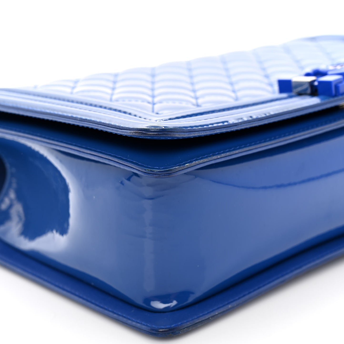 Patent Calfskin Quilted New Medium Plexiglass Boy Flap Blue