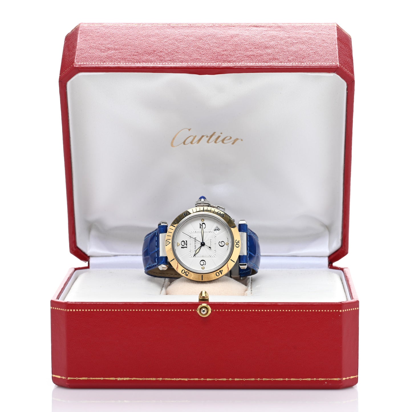 Stainless Steel 18K Yellow Gold Alligator 38mm Pasha C Automatic Watch Blue