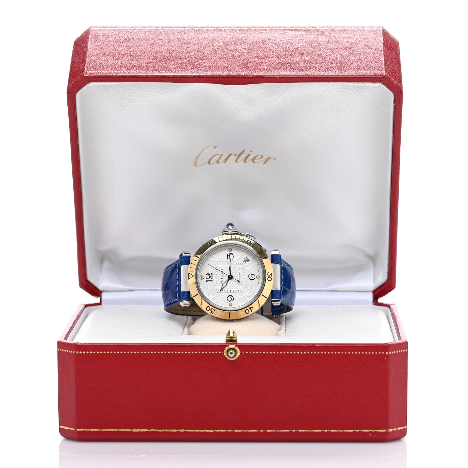 Cartier Stainless Steel 18K Yellow Gold Alligator 38mm Pasha C Automatic Watch Blue 5 of 5