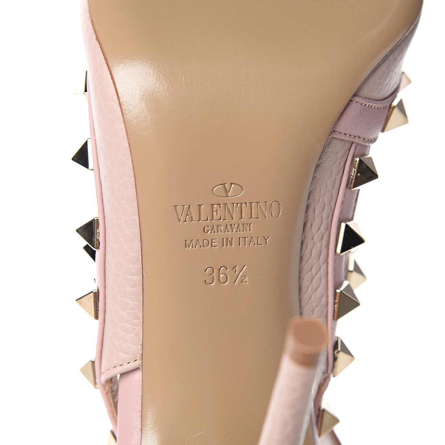 Pebbled Calfskin Rockstud Ankle Strap Pumps 36.5 Cipria