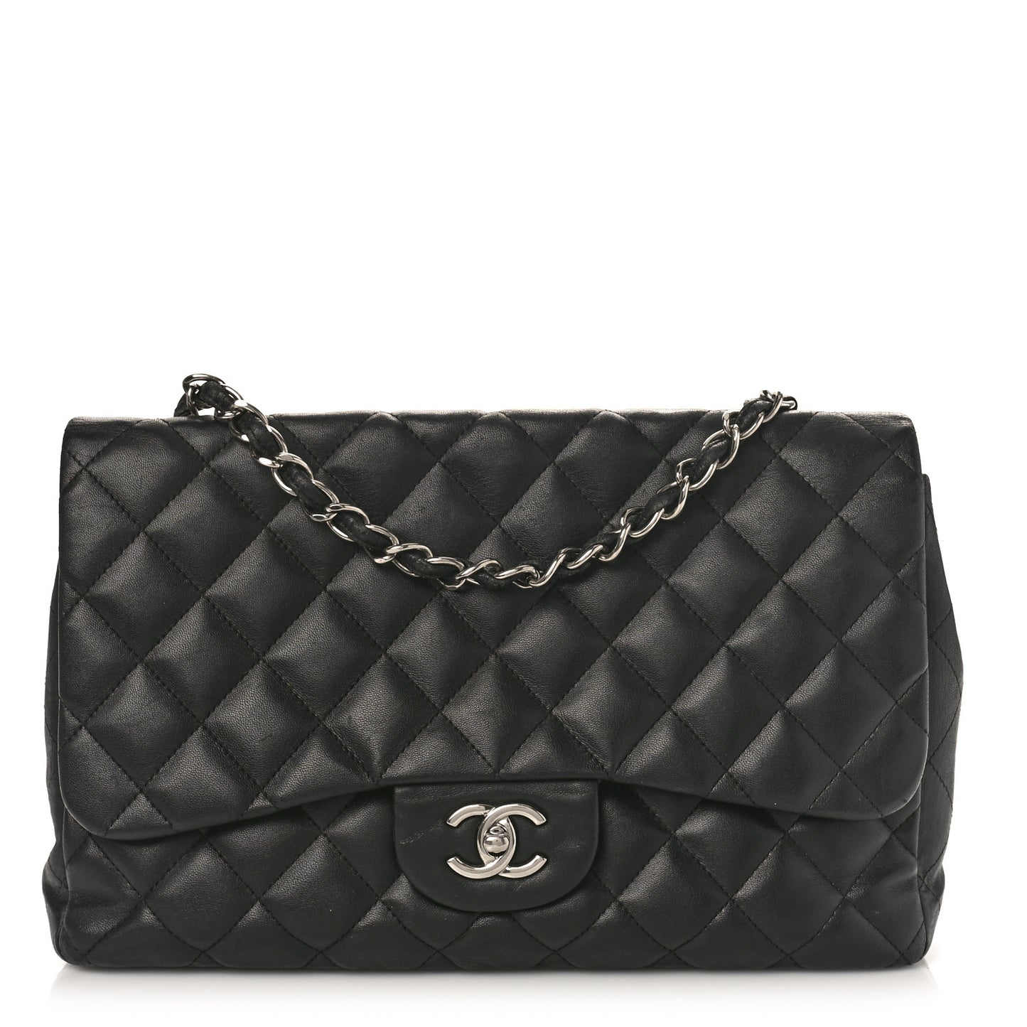 Lambskin Quilted Jumbo Single Flap Black