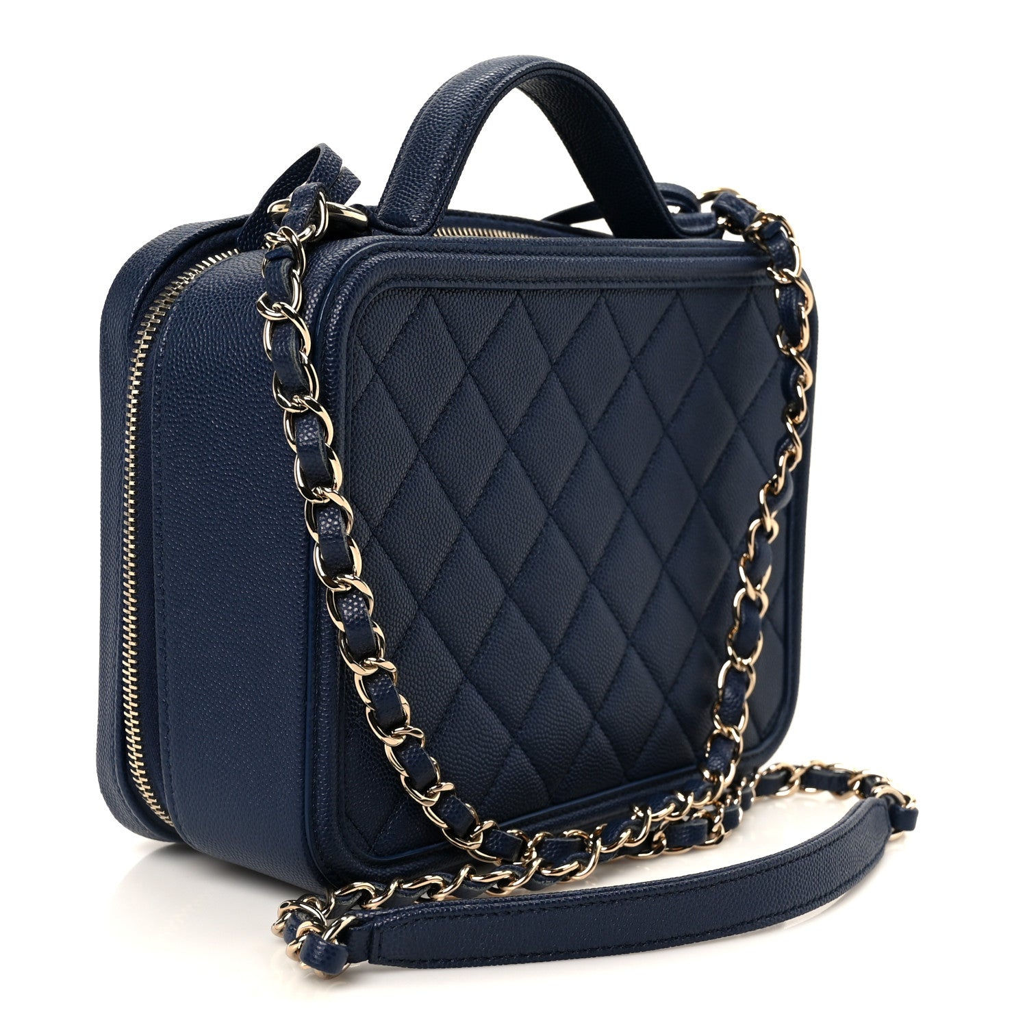 Chanel Caviar Quilted Medium CC Filigree Vanity Case Navy 1832246