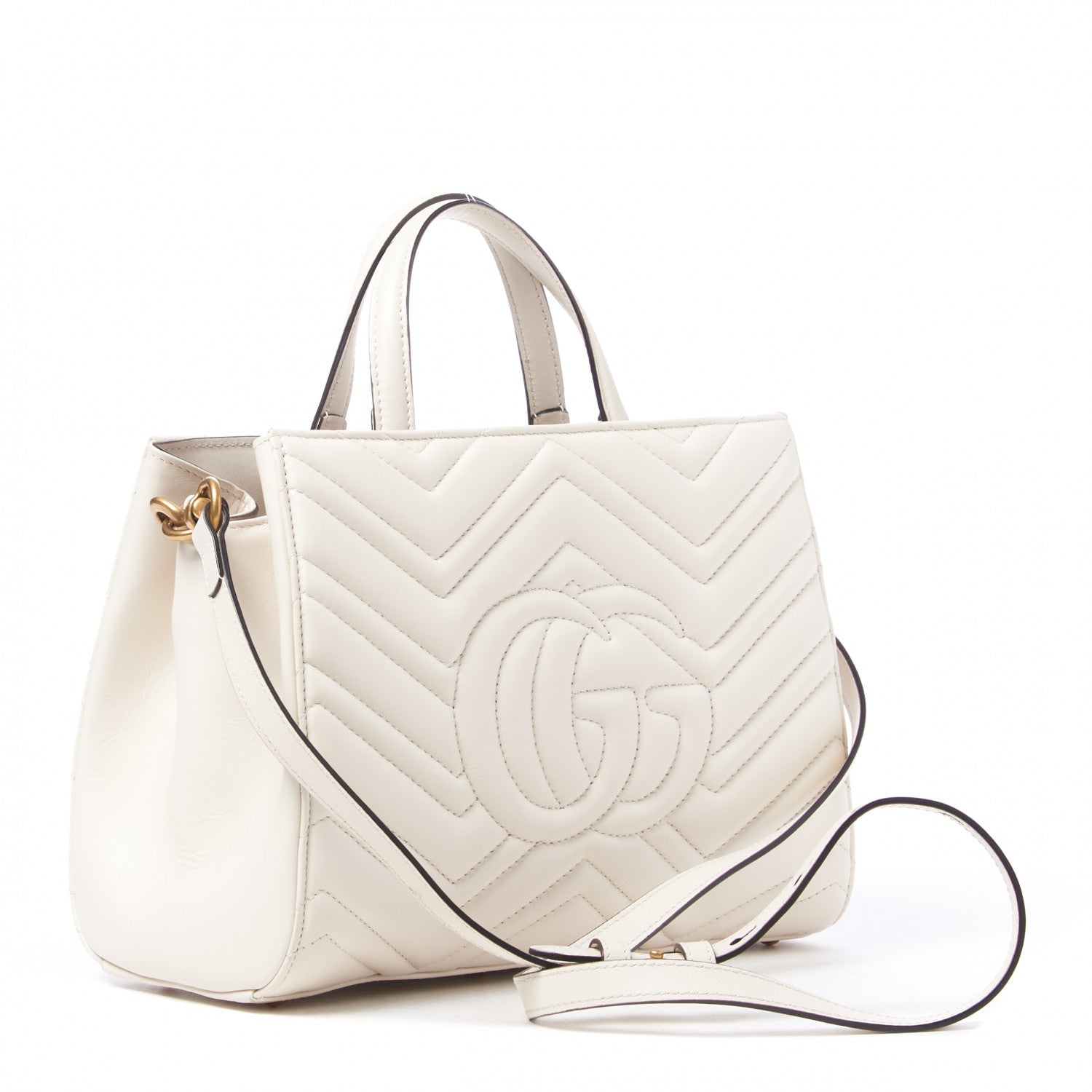 Gucci Calfskin Matelasse Small GG Marmont Tote White 2 of 9