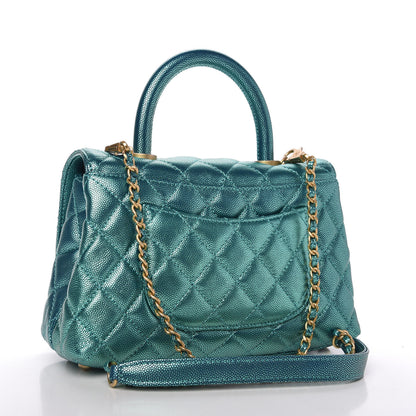 Chanel Metallic Caviar Quilted Mini Coco Handle Flap Blue 3 of 10
